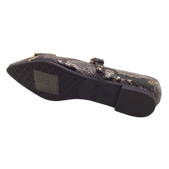 Jessica Carlyle Womens Metallic Snake Print Pointed Toe Mary Jane Ballet Flats - Picture 8 of 9